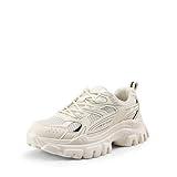 DREAM PAIRS Women's Platform Chunky Fashion Sneakers Walking Lace-Up Heidi Comfortable Sneakers Workout Sport Work Casual Tennis Shoes,Size 8,Beige-PU,SDFN2421W