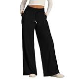 Lainuyoah Wide Leg Sweatpants Women High Waisted Baggy Solid Color Lounge Trousers Drawstring Comfy Athletic Flare Joggers