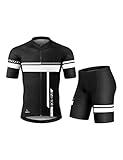 INBIKE Cycling Jersey Men Set Short Sleeve Bike Shirt Gel Padded Shorts for Summer Black L