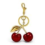 FASTFAIRY Glitter Cherry Bag Charm with Key Ring and Clip – Sparkling Resin & Metal Accessory for Purses and Bags