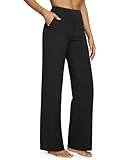 G4Free Petite Wide Leg Pants for Women Yoga Dress Pants with Pockets Straight Leg Sweatpants Stretch Business Casual Work Pants(Black,M,29")