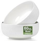 Mfacoy 2 Pack Salad Bowl, 8 inch 60 oz Large Serving Bowl Set, Deep Bowl for Kitchen, White Ceramic Bowl Set for Soup, Cereal, Ramen, Pasta, Salad, Dishwasher & Microwave Safe, Easy Clean