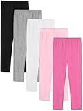 HoeVou 5 Pack Girls Leggings Cotton Leggings for Girls Tights Pants for Kids Toddler Stretchy Full Length Multipack Pull On Mixed Color B 7-8Y