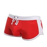 UIMEYIM Mens Swimwear Short Swim Trunks with Drawstring Sexy Low Rise Swim Briefs (US, Alpha, X-Large, Regular, Regular, White/Red)