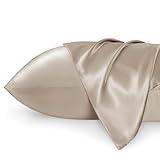 Bedsure Satin Pillowcases, Similar to Silk Pillow Cases Queen Size Set of 2, Pillow Case for Sleeping Women with Envelope Closure, Gifts for Women Men, Khaki, 20x30 Inches