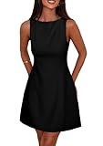 PRETTYGARDEN Womens Formal Short Dresses 2025 Summer Sleeveless Boat Neck A Line Elegant Mini Cocktail Party Dress (Black,Medium)