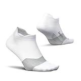 Feetures Elite Ultra Light Cushion No Show Tab Ankle Socks - Sport Sock with Targeted Compression - New White, L (1 Pair)