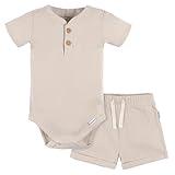 Gerber Baby Bodysuit and Shorts Set, Beige, 12 Months