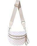 Hitnow Checkered Bum Bag for Women, Roomy Crossbody Fanny Pack with Plus Size Adjustable Strap (Beige Checkered)