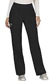 Cherokee Women's Mid Rise Straight Leg Pull-on Pant, Black, Large