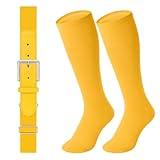 LEACOOLKEY Baseball Belt and Socks Combo Set Softball Socks and Elastic Belt for Youth Boys Girls Yellow