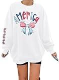 BANGELY American Flag Sweatshirt Women USA 4th of July Shirt Oh My Stars long sleeve shirts Patriotic Casual Pullover Top C-white
