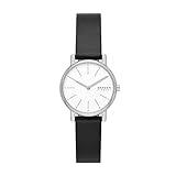 Skagen Women's Signatur Lille Two-Hand Silver Stainless Steel and Black Leather Band Watch (Model: SKW3120)