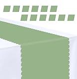 MUNILAIL 12 PCS Sage Green Scalloped Table Runner 14 x 108 Plastic Table Runner for Birthday Wedding Baby Shower Party Disposable Table Runner