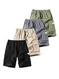 Watision 4 Pack Cargo Shorts for Men 9 inch, Men's Quick-Dry Cargo Shorts- Multi-Pocket Outdoor Work Shorts (US, Alpha, XX-Large, Regular, Regular, 4, Black, Gray, Khaki, Army Green)