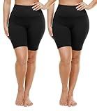 TNNZEET 2 Pack Plus Size Biker Shorts for Women - 8" Black High Waisted Tummy Control Spandex Workout Shorts (XL-4XL)