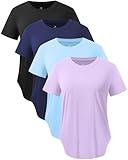 Star Vibe Women's Quick-Dry Short Sleeve Workout T-Shirt UPF 50+ Sun Protection Athletic Top for Yoga Gym Running 4 Pack Black/Navy/Blue/Purple XL