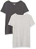 Amazon Essentials Women's Classic-Fit Short-Sleeve Crewneck T-Shirt, Pack of 2, Charcoal Heather/Light Grey Heather, Large