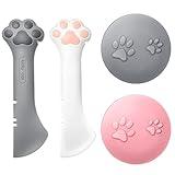 Outus 4 Pcs Pet Food Can Supplies Set 2 Pcs Multifunctional Cat Food Spoon 2 Pcs Universal Silicone Can Covers Dog Food Can Lid Paw Shape Mini Spatula Can Opener for Wet Food Pet Dog Cat Feeding