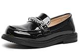 DADAWEN Girl's Loafers Slip On Round Toe Oxford Shoes Flats Church School Uniform Dress Shoes for Girls (Toddler/Little Kid/Big Kid) Patent Black US Size 3 M Big Kid