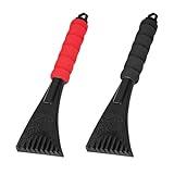 Ohleats 2 PCS Car Windshield Ice Scraper, Anti-Scratch Snow Removal Scraper with Sponge Grip, Windshield Cleaner Tool to Remove Snow Frost and Ice, Universal Winter Car Accessories (Black+Red)