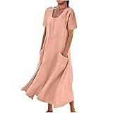 Monday Cyber Deals Women's Summer Cotton Linen Long Dress Sleeveless Elegant Flowy Dresses Plus Size Loose Comfy Dress with Pockets Womens Dresses Pink L