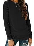 AUTOMET Womens Long Sleeve Round Neck Shirts Basic Tee Fall Tops Outfits Clothes 2024 01black L