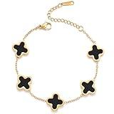 TICVRSS 18K Gold Plated Clover Bracelet for Women Adjustable Cute Fashion Simple Black Bracelet Lucky Bracelets Jewelry Gifts Trendy for Women