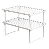 Amazon Basics Stackable Metal Kitchen Storage Shelves for Dishes, 12.5" L x 8" D x 4.5" H, Set of 2, White