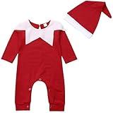 Nicoxijia Newborn Baby My First Christmas Outfit Boy Girl Elf Santa Claus Costumes Long Sleeve Romper Jumpsuit with Hat Set (F-Red, 6-12 Months)