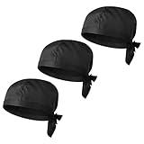 Tofficu Chefs Hat Men 3 Pcs Chef Hat Elastic Back Skull Cap Chef Hat with Ties Adjustable Kitchen Cooking Chef Caps for Men Women Kitchen Cooking Service and Other Work Black