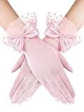 Bencailor Women Lace Gloves Party Wedding Gloves Bow Short mitten Evening Elegant Accessories Sun Protection Funeral(Pink,Lace Style)