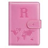 Passport Holder Cover Initail Letter A-Z Travel Wallet 16D Embossed Design RFID Blocking Card Holder Personalized Gift Passport Cover Wallet, Passport Book Holders for Women and Girls, Pink-R