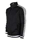 SCREENSHOT-F11854 Mens Urban Hip Hop Premium Track Jacket - Slim Fit Checker Taped Block Fashion Top-Black-XLarge