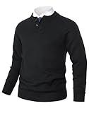 Pioneer Camp Men's Long Sleeve Henley Knit Pullover Sweaters Quarter Button Lightweight Soft Slim Fit Henley Sweaters Black