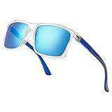 NIEEPA Men's Sports Polarized Sunglasses Square Frame Glasses (Blue Lens/Transparent Frame)