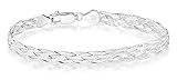 Miabella 925 Sterling Silver Italian 6-Strand Diamond-Cut 7mm Braided Herringbone Chain Bracelet for Women, 925 Italy (Length 8 Inches)