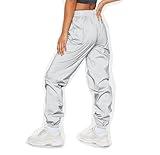 Reflective Pants Women Brand Hip Hop Dance Fluorescent Trousers Casual Harajuku Night Sporting Jogger Pants Gray (S)