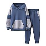 OLMRJKD 5-11Y Young Boys Clothes Long Sleeve Hooded Pullover Colorblock Sweatshirt With Pockets + Pants 2pcs Fall Winter Outfit Set(5-6Y)