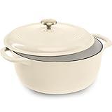Best Choice Products 6 Quart Enamel Cast-Iron Round Dutch Oven, Family Style Heavy-Duty Pre-Seasoned Cookware for Home, Kitchen, Dining Room, Oven Safe w/Lid, Dual Handles - Vanilla Buttercream