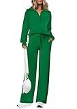 PRETTYGARDEN Women 2 Piece Tracksuit Casual Half Zip Lapel Pullover Sweatshirt Long Pants Sweatsuit Set (Green,Large)