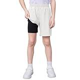 QBK Boys 2-in-1 Athletic Running Shorts with Compression Liner Lightweight Quick Dry 3T-16Y(White,XL)