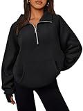 Trendy Queen Womens Oversized Sweatshirts Quarter Zip Pullover Long Sleeve Fall Fashion 2024 Winter Clothes Thumb Holes Black XL