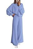 PRETTYGARDEN Women 2 Piece Outfits 2025 Fall Sweatsuits Crewneck Sweatshirt Wide Leg Sweatpants Lounge Sets Tracksuit(Light Blue,Medium)