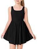 Haloumoning Girls Athletic Tennis Dress Kids Workout Adjustable Straps Golf Dance Dresses 5-14 Years Black