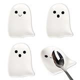 Whaline 4Pcs 2.8inch Halloween Mini Ceramic Spoon Rests White Ghost Small Coffee Spoon Holder for Coffee Stirrers Teaspoon Bar Spoon Coffee Station Bar Accessories