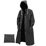 AIMLYXEE Men's Reusable EVA Long Raincoat, Windproof Waterproof Trench Coat for Hiking Fishing Dog Walking Outdoor Activities