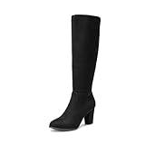 DREAM PAIRS Women's Chunky Heel Knee High and Up Boots,Size 7.5,BLACK,MIDLEG