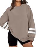 WIHOLL Fall Outfits for Womens 2024 Fashion Plus Size Long Sleeve Sweatshirts Crewneck Winter Clothes Tops Oversized Casual Pullover Light Coffee 2XL