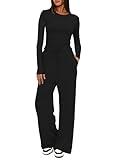 Darong Women's 2 Piece Sets Fall Outfits Long Sleeve Wide Leg Tracksuits Casual Sweat Sets Lounge Set 9065A Black M